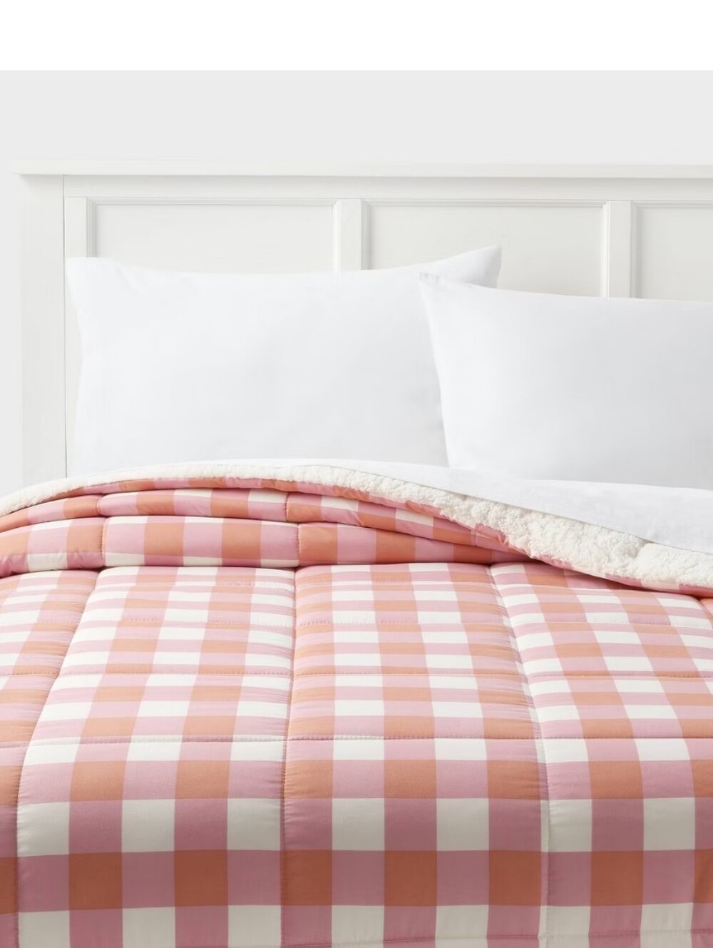 Room Essentials NWT Twin/Twin XL Gingham Reversible Faux Shearling Pink/Cream
